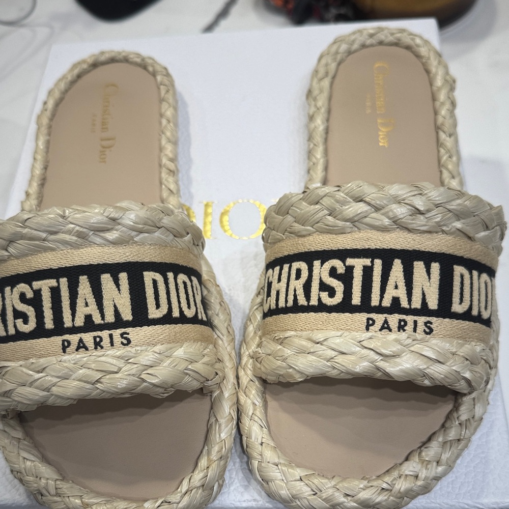 Dior Beige Braided D-Way Slides